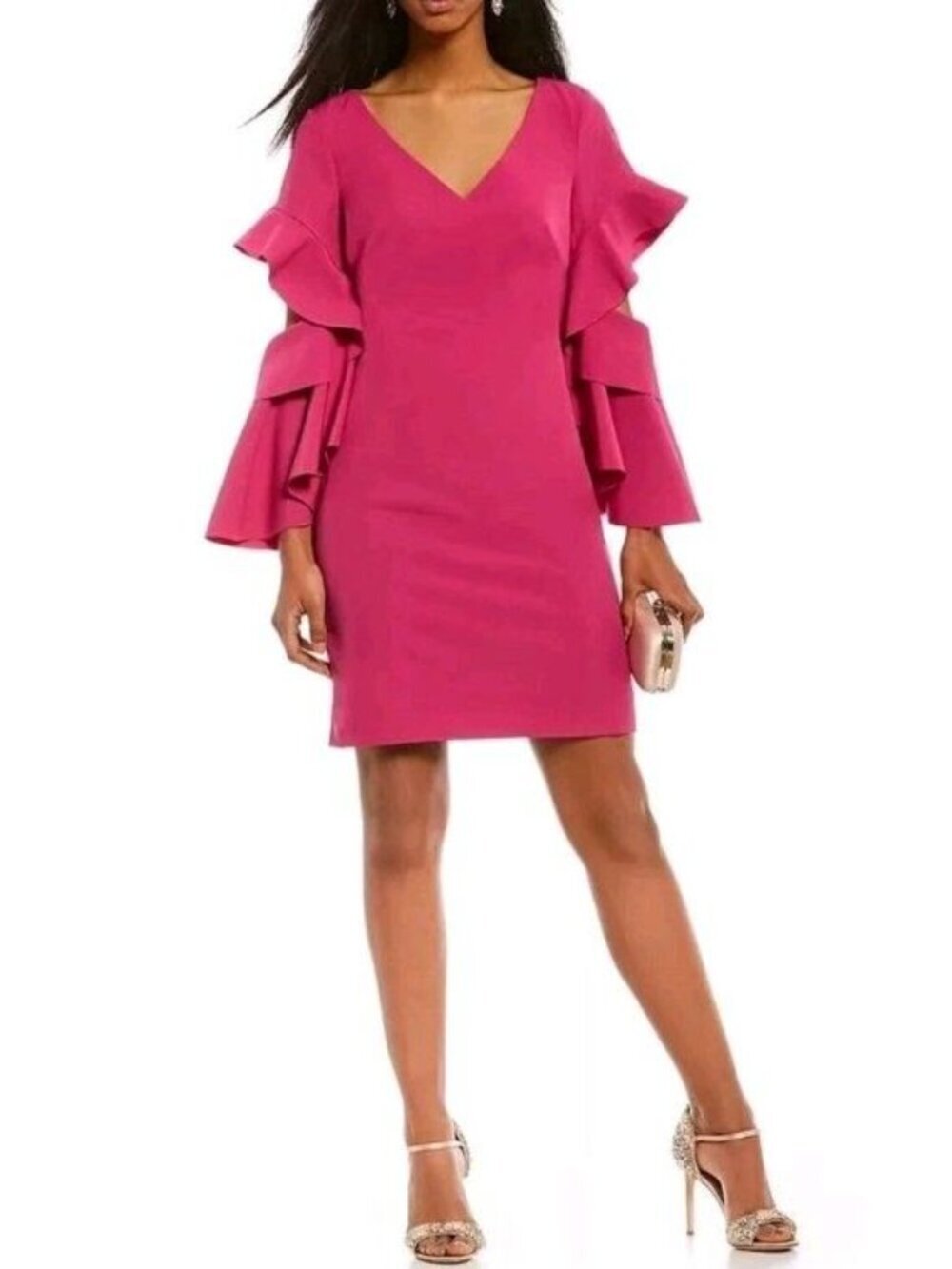 Belle by Badgley Mischka Magenta Ruffle Sleeve Mini Dress Women's Size 8